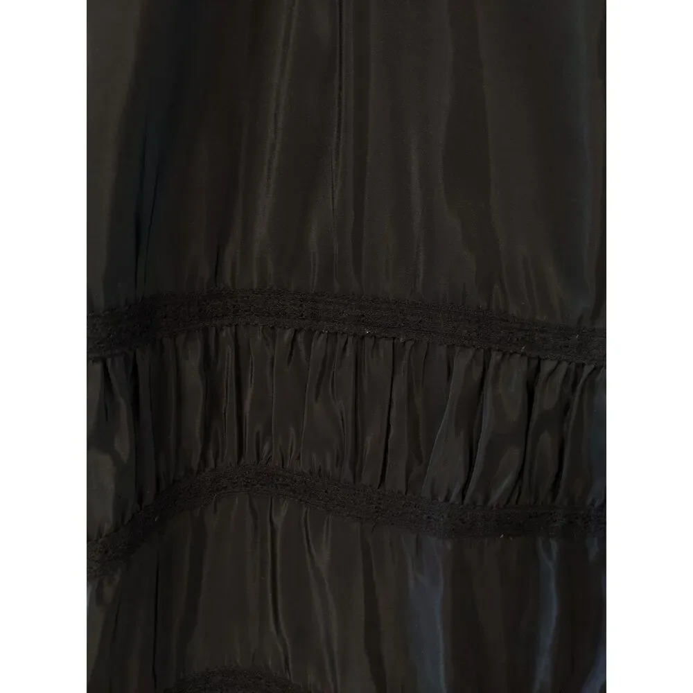 Black Satin Tiered Skirt Lace Accents Flutter Hem Whimsygoth Vampire Sz 14